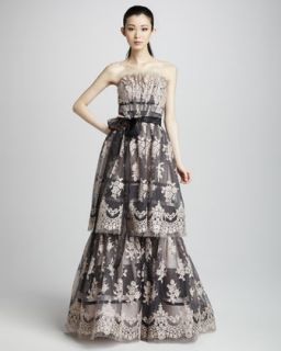 Carolina Herrera Tiered Lace Gown   