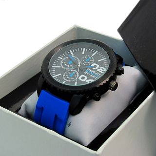Henley Designer Mens Big Watch Silicone Strap 370 Blue