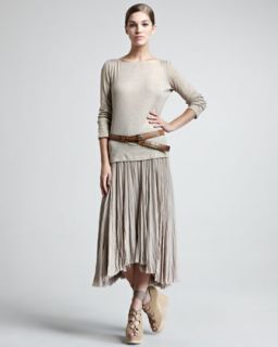 Donna Karan Ribbed Bateau Neck Top, Georgette Broomstick Skirt