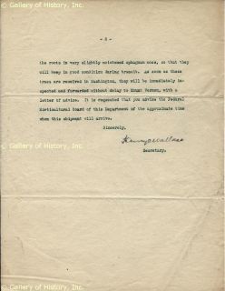 Henry C Wallace Typed Letter Signed 10 14 1922