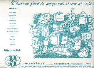 hobart kitchen aid products placemat 1960 s
