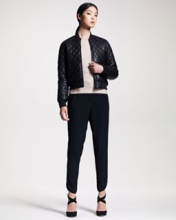 40VQ Alexander Wang Quilted Leather Bomber, Bandage Knit Sweater