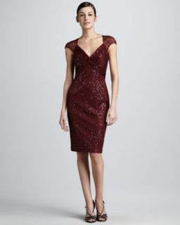 David Meister Sequined Cap Sleeve Cocktail Dress   