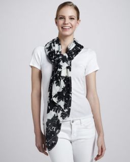 Floral Wallpaper Scarf, Black/Ivory