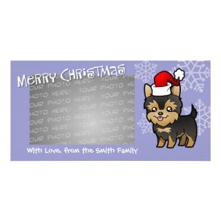 Christmas Yorkie (puppy with bow) Photo Greeting Card