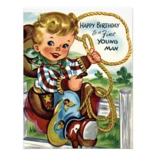 Little Cowboy   Retro Happy Birthday Card Personalized Invite