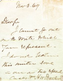 Henry Ward Beecher Autograph Letter Signed 11 03 1869
