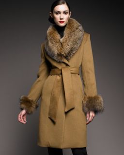 St. John Collection Long Fur Trimmed Coat   