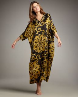 Natori Shogun Kimono Sleeve Caftan, Black Gold   