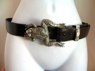 Vintage HARTNELL Huge Heavy FROG Belt Buckle & Belt Imported Alligator
