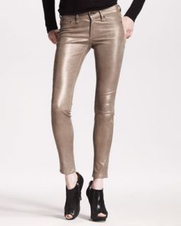 Vince Silk Colorblock Blouse & Textured Leather Jeans   