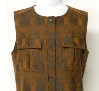 Harve Benard Size 12 L Button Down Wool Dress Plaid Lined Jumper Brown