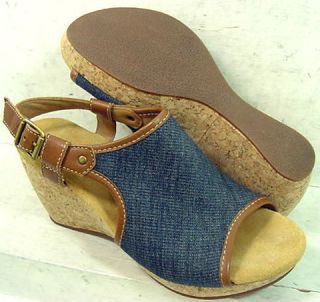 Clarks Elements Womens Harwich Helm Denim Platform Sandals Shoes 87669