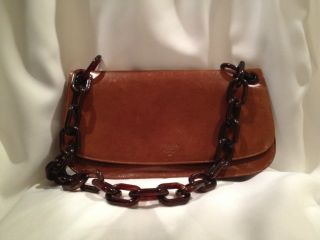 Genuine Prada Brown Leather Chain Link Shoulder Handbag