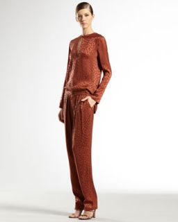 Gucci Silk Leopard Jacquard 70s Shirt & Matte Satin Holiday Pants