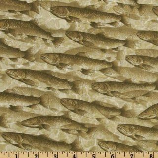 44 Wide Nature Etchings Fish River Khaki Fabric By The