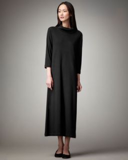 T5H2B Joan Vass Womens Turtleneck Maxi Dress, Black