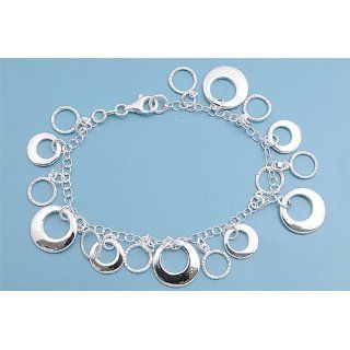 Sterling Silver Italian Bracelet with Ring Dangle Charms   14mm Charm