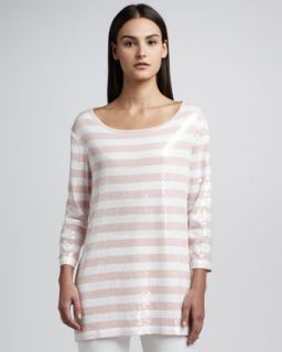 T4QV4 Joan Vass Sequined Striped Tunic