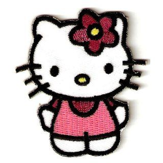 Hello Kitty w pink flower as bow & maroon shirt in pink
