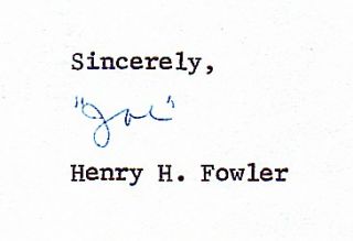 Treasury Secretary Henry Fowler 1966 Hand Signed Letter