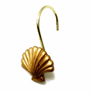 Golden Seashells Shower Curtain Hooks Set of 12 Gold Sea Shells New