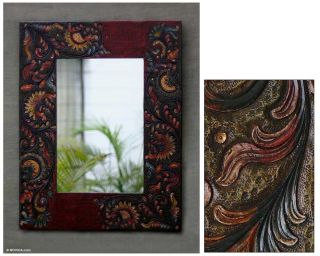  Andes Hand Tooled Leather Wall Mirror 35x26 Work of Art New