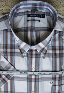 Nautica Brightwhite Premium Big Tall Plaid Short Sleeves Shirt $49 50