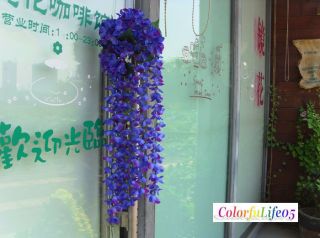  Artificial Wisteria Flower Vine Garden Home Decor Blue