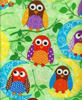 Bird Fabric Owls What A Hoot Owls Green