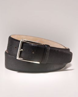 Erreghe Textured Leather Belt, Black   