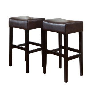 BEST Classic Brown Leather Backless Barstool, 2 Pack Home