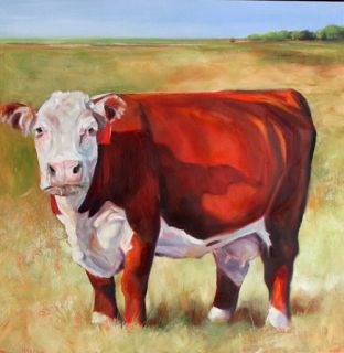18x18 Hereford Cattle Cows Original Art Oil Acrylic Farm Paintings