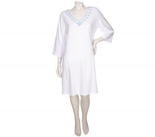 Stan Herman Embroidered Cotton Spandex Caftan Pullover White 3X NEW