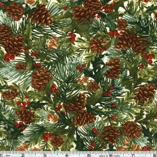 45 Wide Pine Boughs Cream Fabric By The Yard Arts