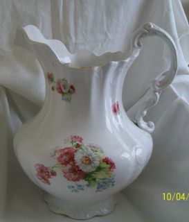 Wash Pitcher HOMER LAUGHLIN Ironstone china Floral decal fancy handle