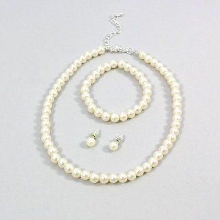 Childrens Girls Jewelry 3pc Pearl Set Bracelet, Necklace