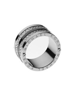 Michael Kors Pave Barrel Band Ring, Silver Color   