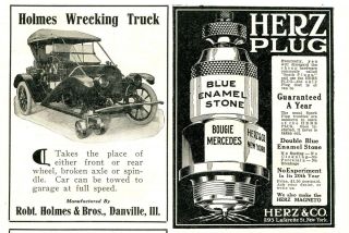  HOLMES WRECKING Dolly AD Before Tow Truck Invented HERZ Spark Plug AD