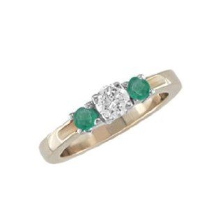 Daviea   size 10.75 14K Three Stone Emerald and Diamond