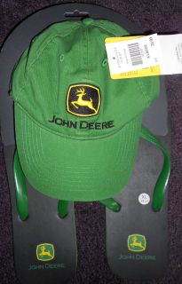 John Deere Mens Green Baseball Cap Matching Flipflops Size XXLarge 12