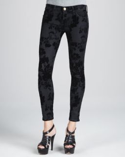 Current/Elliott The Low Rise Ankle Skinny Gray Lace Print Jeans
