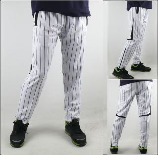Mens Pinstripe Baseball Softball Pants Shape Memory Fabric Black Blue