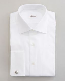 Brioni Wow Twill French Cuff Dress Shirt, White   