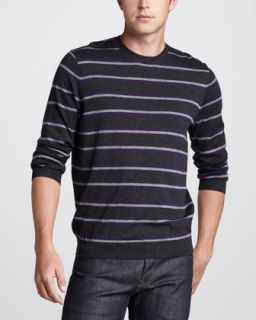 Striped Cashmere Sweater, Charcoal/Purple