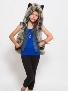 Authentic Spirit Hoods Faux Fur Kids Girls Grey Wolf Hood Kids Wear