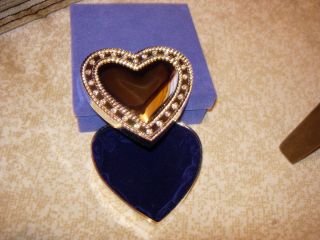 Silver Heart Shaped Trinket Box Embolished with Rhinestones