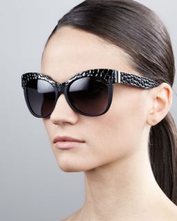 pebble textured cat eye sunglasses black golden $ 250