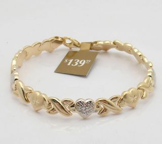 Technibond Hearts Kisses Bracelet 14k Yellow Gold Clad 925 Sterling