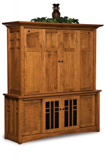 Amish TV Entertainment Center Solid Oak Wood Media Hutch LCD Cabinet